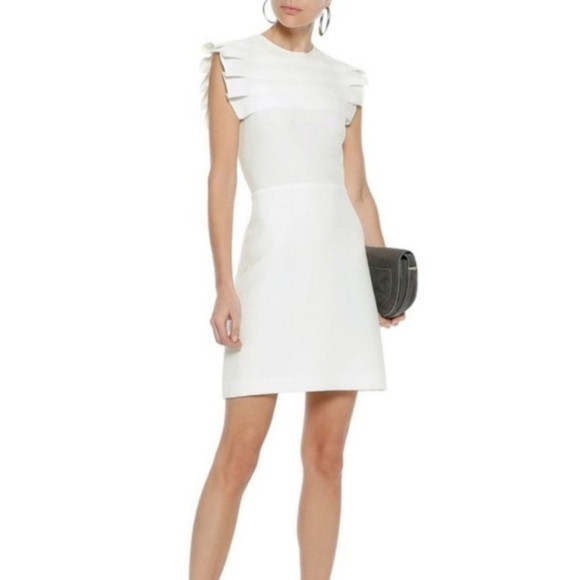 Sandro Paris White Laurena Mini Dress Size 38/US 6 Pleated Ruffle EUC - Picture 2 of 16